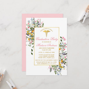 Waterverf Wilde Bloemen Roze Goud Verpleegster Afs Kaart