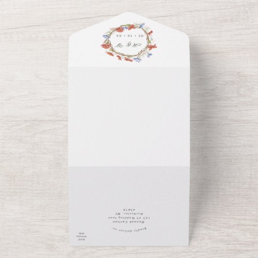 Waterverf wilde bloemen rsvp verbonden bruiloft all in one uitnodiging (Buitenkant)