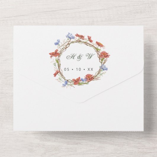 Waterverf wilde bloemen rsvp verbonden bruiloft all in one uitnodiging (Achterkant)