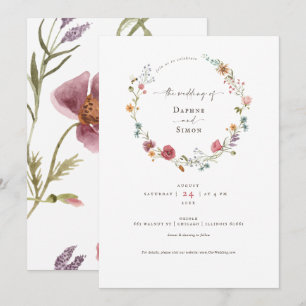Waterverf Wilde Bloemen Script Uitnodiging