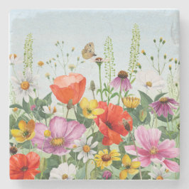 Waterverf wilde bloemen stenen onderzetter