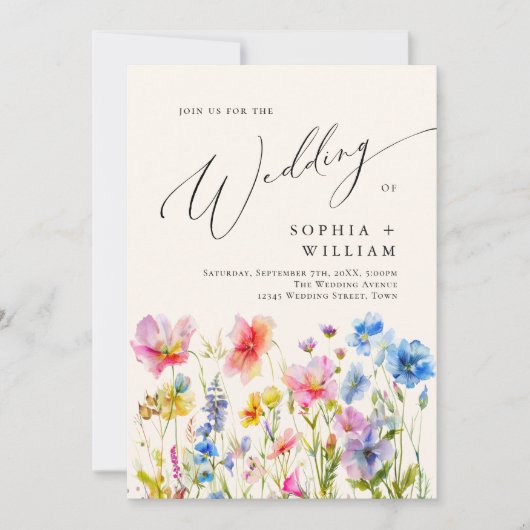 Waterverf Wilde Bloemen Trouwfoto QR code Kaart (Voorkant)