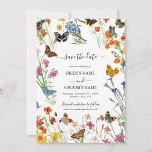 Waterverf Wilde Bloemen Vlinders Bloemige Trouwdag Save The Date