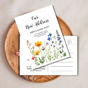 Waterverf wilde bloemen We zijn verhuisd van ver Aankondigingskaart