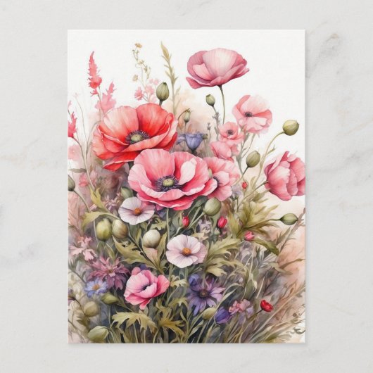 Waterverf Wilde Bloemen Zomerweide Briefkaart (Voorkant)