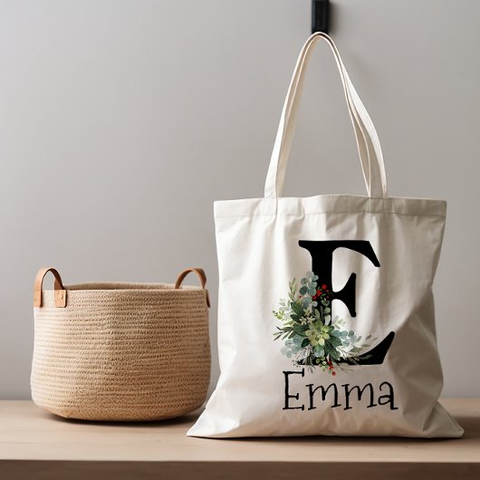 Waterverf wilde bloemen zwarte letter tote bag