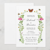 Waterverf wilde bloementuin bruiloft uitnodiging (Voorkant / Achterkant)