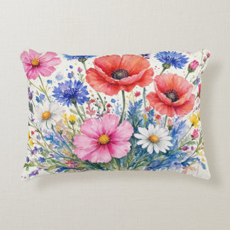 Waterverf Wilde Bloemenweide Boeket Bloemschilderk Accent Kussen