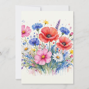 Waterverf Wilde Bloemenweide Boeket Bloemschilderk Kaart