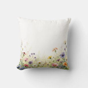Waterverf Wilde Bloemenweide Pastel Bloemenrand Kussen