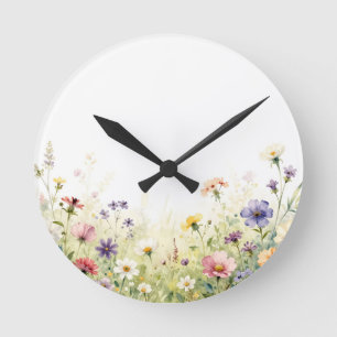 Waterverf Wilde Bloemenweide Pastel Bloemenrand Ronde Klok