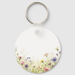 Waterverf Wilde Bloemenweide Pastel Bloemenrand Sleutelhanger