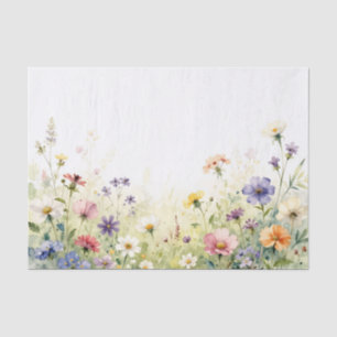Waterverf Wilde Bloemenweide Pastel Bloemenrand Tissuepapier