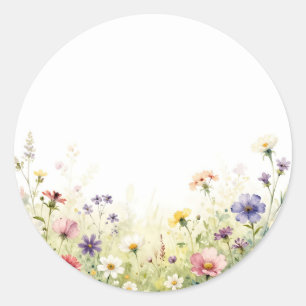 Waterverf Wilde Bloemenweide Pasteltinten Bloemenr Ronde Sticker