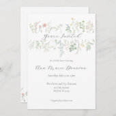 Waterverf Wilde Bloemgrens Uitnodiging (Voorkant / Achterkant)