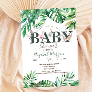 Waterverf Wilde Dieren Palmbladeren Baby Shower Kaart