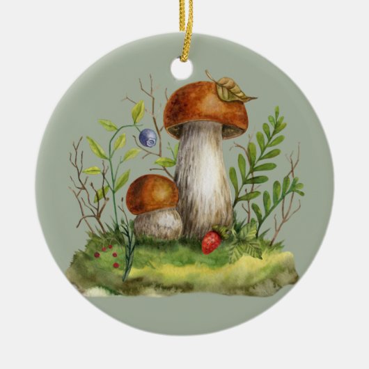Waterverf wilde paddenstoelen en bessen keramisch ornament (Voorkant)