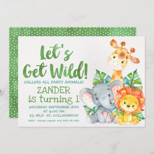 Waterverf wilde safaridieren verjaardagsuitnodigin kaart (Voorkant / Achterkant)