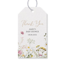Waterverf Wildfloral Geel Roze baby shower Label