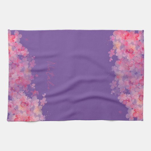 Waterverf wildfloral lavendel naam theedoek (Horizontaal)