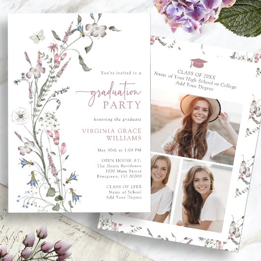 Waterverf Wildflower Afstudeerfeest Kaart