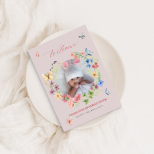 Waterverf Wildflower Baby Girl Foto geboorte Aankondiging