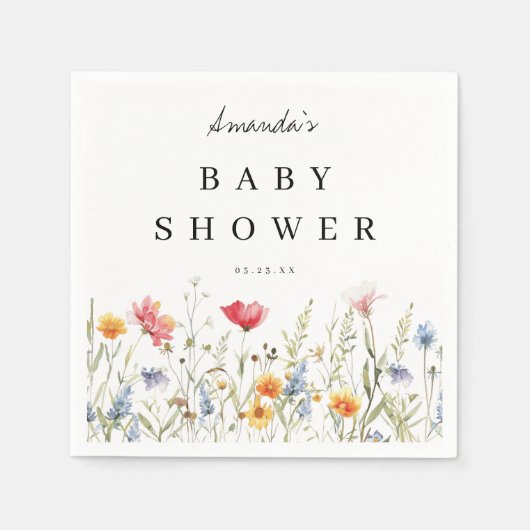 Waterverf Wildflower Baby shower servetten (Voorkant)
