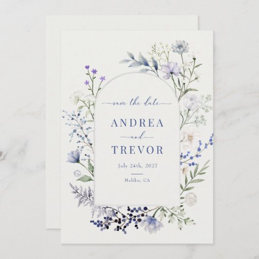 Waterverf Wildflower Bloemen Bruiloft Save the Dat Kaart (Voorkant / Achterkant)