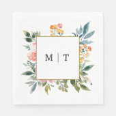 Waterverf Wildflower Bloemen Huwelijk Monogram Servet (Voorkant)