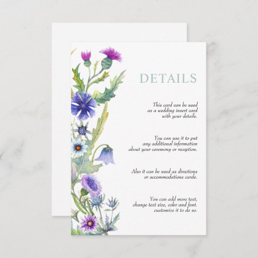 Waterverf Wildflower bloemenslinger bruiloft Informatiekaartje (Voorkant / Achterkant)