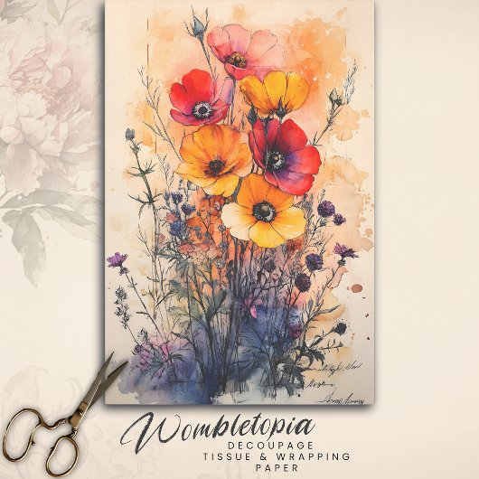 Waterverf Wildflower Bouquet Decoupage Tissuepapier