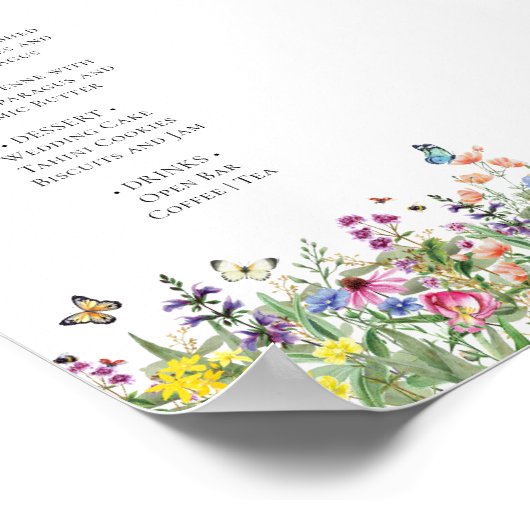 Waterverf Wildflower Bruiloft Menu Poster (Hoek)