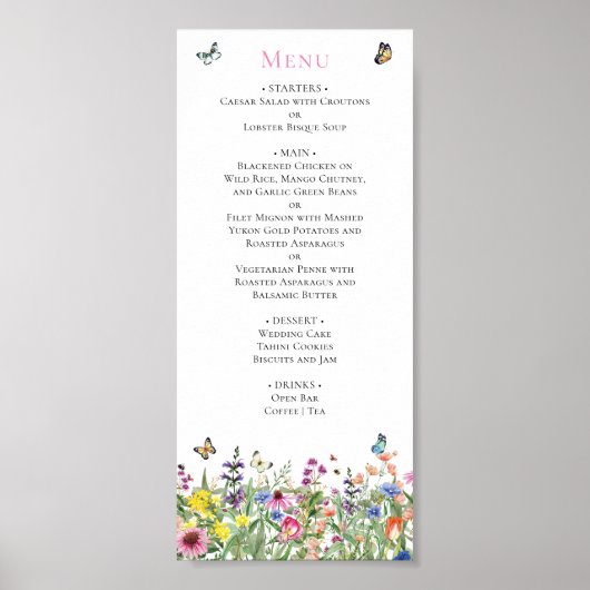 Waterverf Wildflower Bruiloft Menu Poster (Voorkant)
