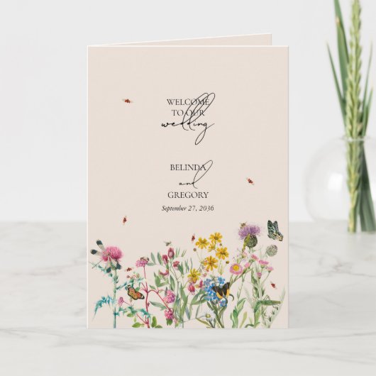 Waterverf Wildflower Bruiloft Orde van Service Programma (Voorkant)