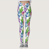Waterverf Wildflower Cactus Patroon Leggings (Voorkant)