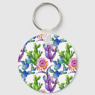 Waterverf Wildflower Cactus Patroon Sleutelhanger
