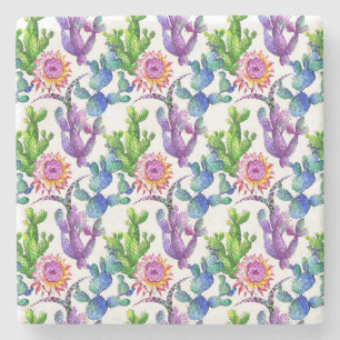 Waterverf Wildflower Cactus Patroon Stenen Onderzetter
