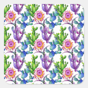 Waterverf Wildflower Cactus Patroon Vierkante Sticker