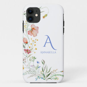 Waterverf Wildflower Custom Monogram en Naam iPhone 11 Hoesje