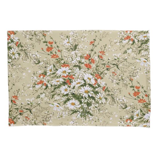  Waterverf Wildflower Daisy Bouquet Beige Kussensloop (Voorkant-Links)