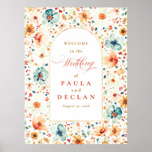 Waterverf Wildflower Fall Wedding Welkomstbord Poster
