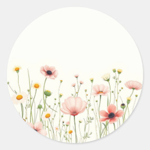 Waterverf Wildflower Field op Bleek Ivoor Ronde Sticker