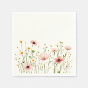 Waterverf Wildflower Field op Bleek Ivoor Servet