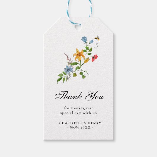 Waterverf Wildflower Floral Wedding Dank u Cadeaulabel (Voorkant)