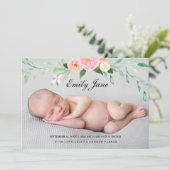 Waterverf Wildflower Fotogeboorteaankondiging Aankondiging (Staand voorkant)