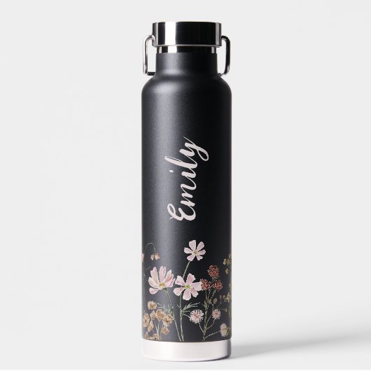 Waterverf Wildflower Garden Monogram Naam Waterfles (Voorkant)