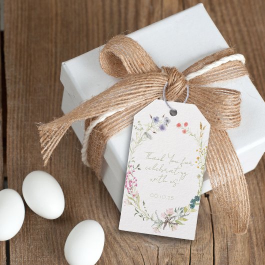 Waterverf Wildflower krans Cadeaulabel