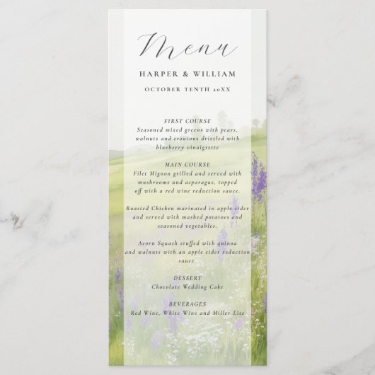 Waterverf wildflower landschap bruiloft menu (Voorkant)