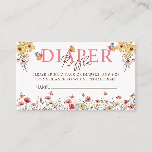 Waterverf Wildflower Luier Raffle Baby shower Informatiekaartje (Voorkant)
