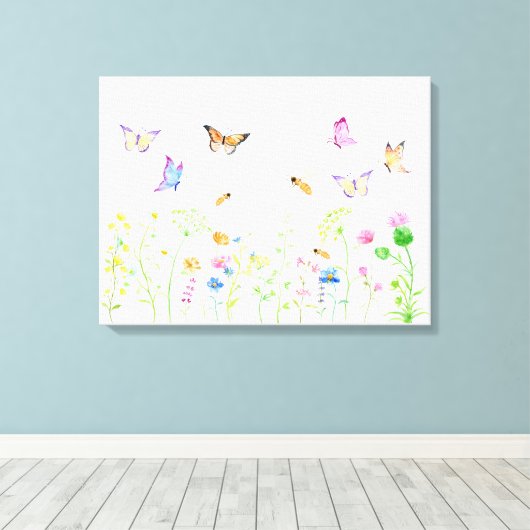 Waterverf Wildflower Meadow Canvas Print (Insitu (Houten vloer))